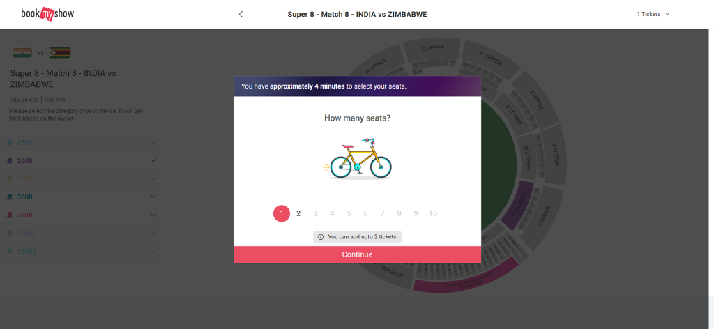 steps to book your tickets for the India vs Zimbabwe Super 8 match