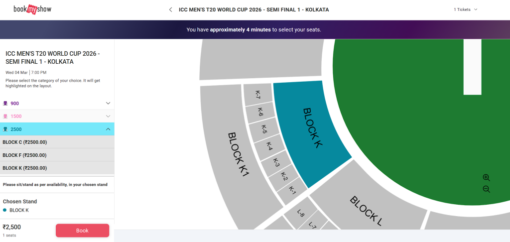 steps to book your tickets for the ICC T20 World Cup 2026 Semi-Final 1