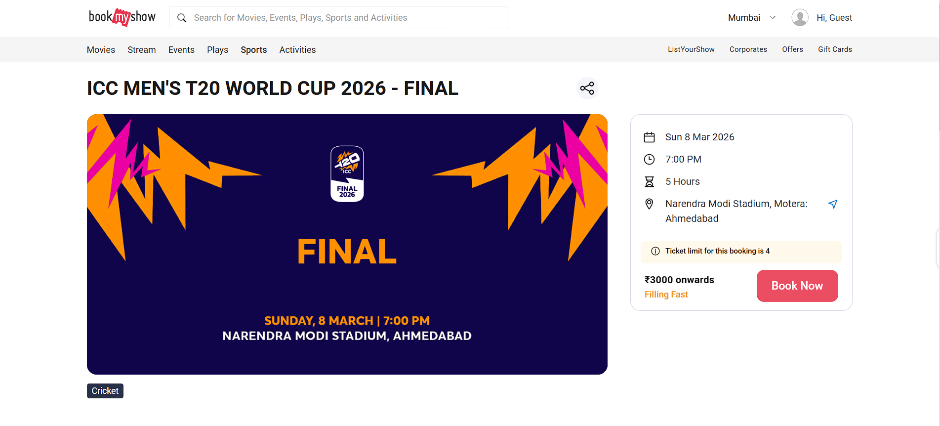 Search ICC Men's T20 World Cup 2026 – Final