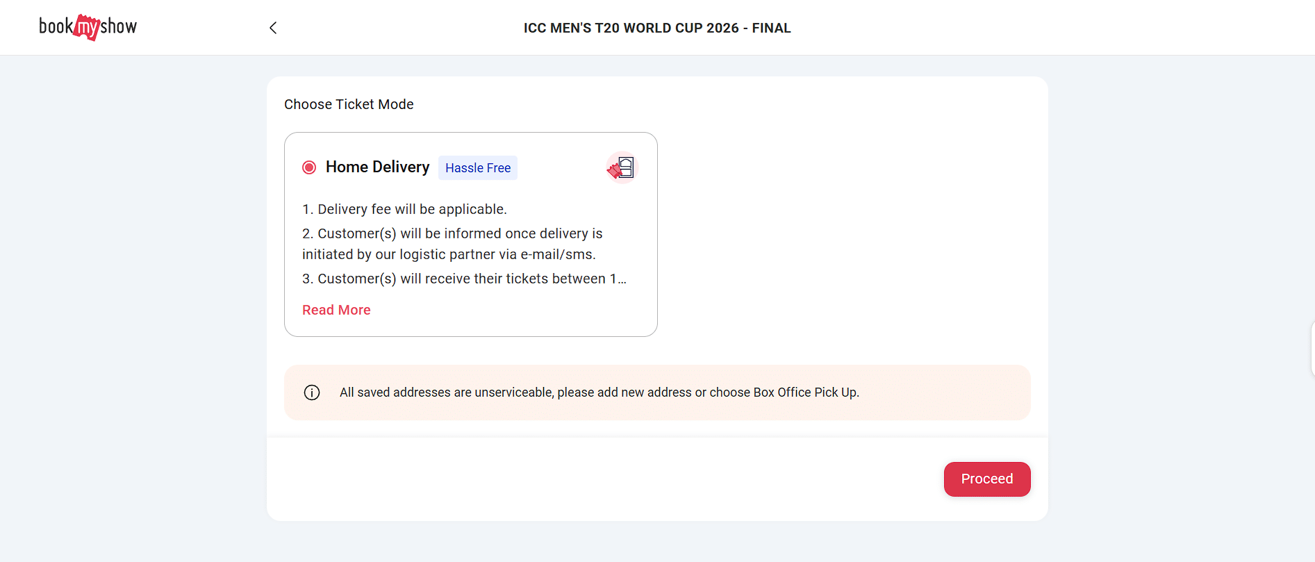 Choose Home Delivery for tickets 