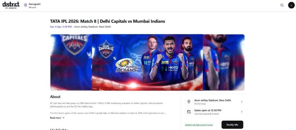 DC vs MI Tickets Info