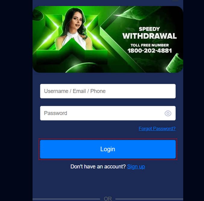 Log in to your Winexch account