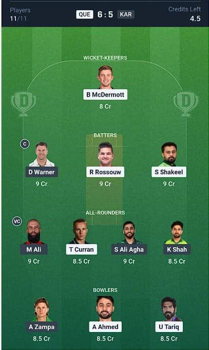 Dream11 Team for Quetta Gladiators vs Karachi Kings Dream11 Team for Quetta Gladiators vs Karachi Kings