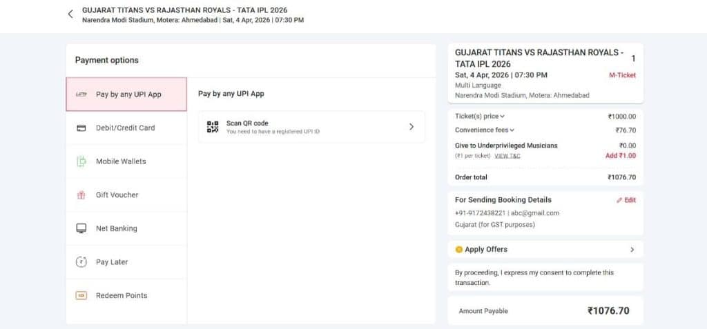 Step 7: GT vs RR Match 9 Ticket Booking Guide