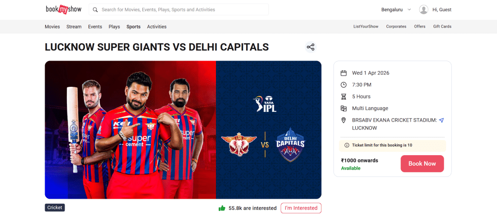 Step1: How to book LSG Match Tickets