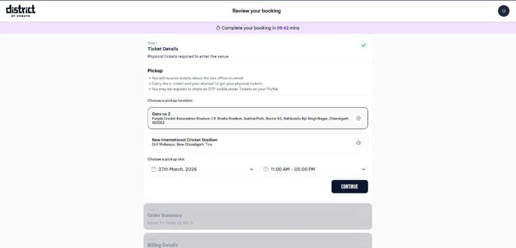 Select Physical Ticket Pickup Location