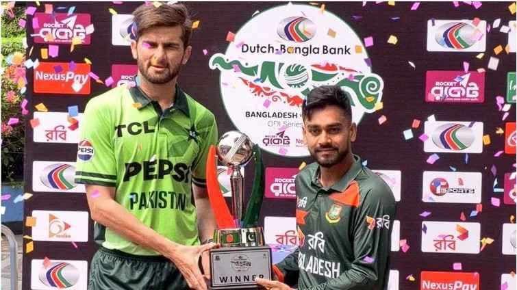 Pakistan Tour of Bangladesh 2026 - Captains with Series Trophy
