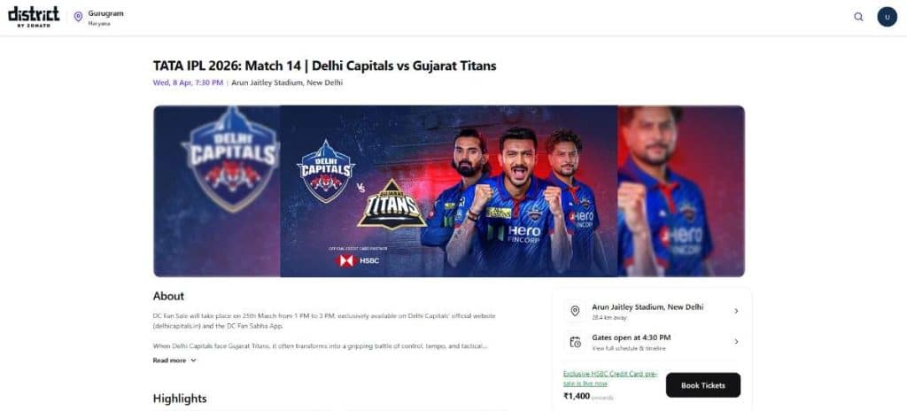 Step1: Arun Jaitley Stadium Ticket Booking Guide for IPL 2026