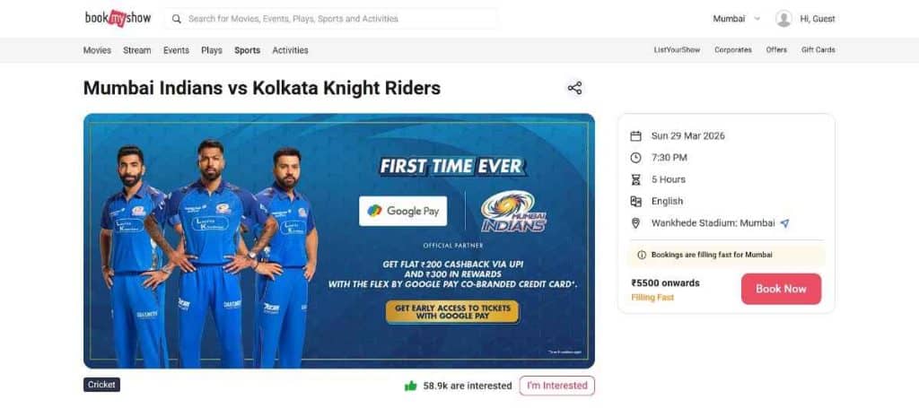 Step 3 : How to book Wankhede Stadium IPL 2026 Tickets Step 3 : How to book Wankhede Stadium IPL 2026 Tickets