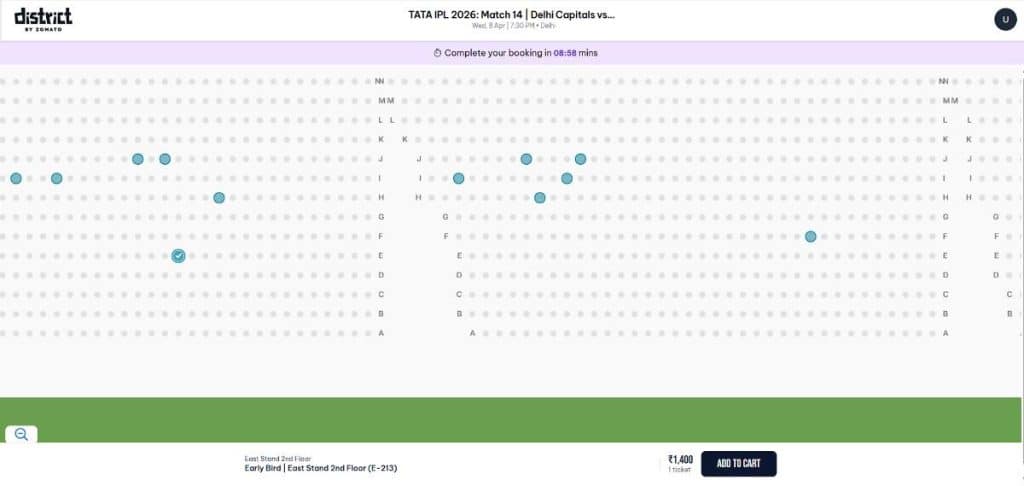 Step4: Arun Jaitley Stadium Ticket Booking Guide for IPL 2026