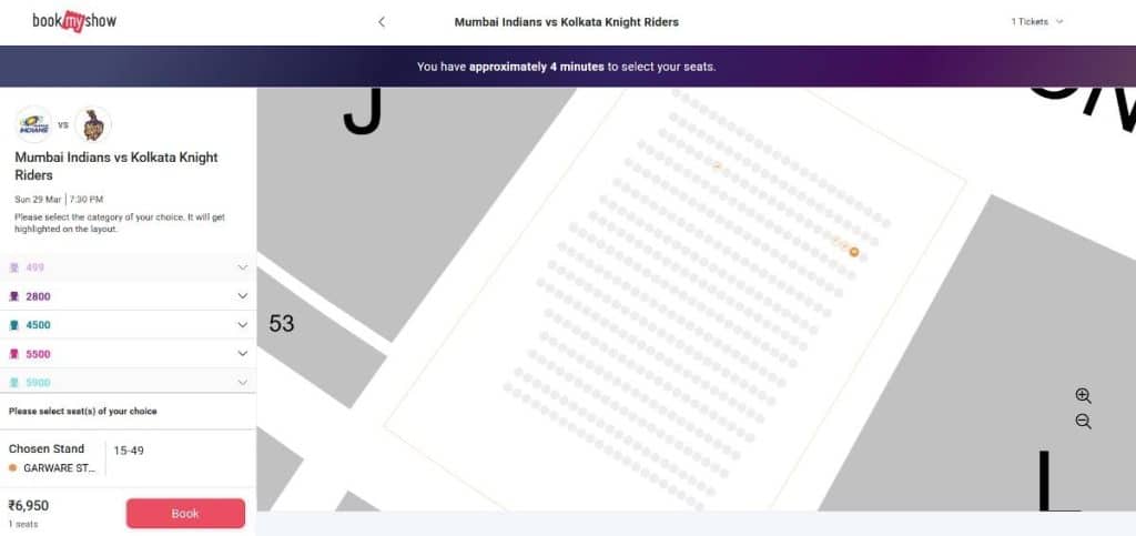 Step4: Ticket Booking Guide MI vs KKR IPL 2026