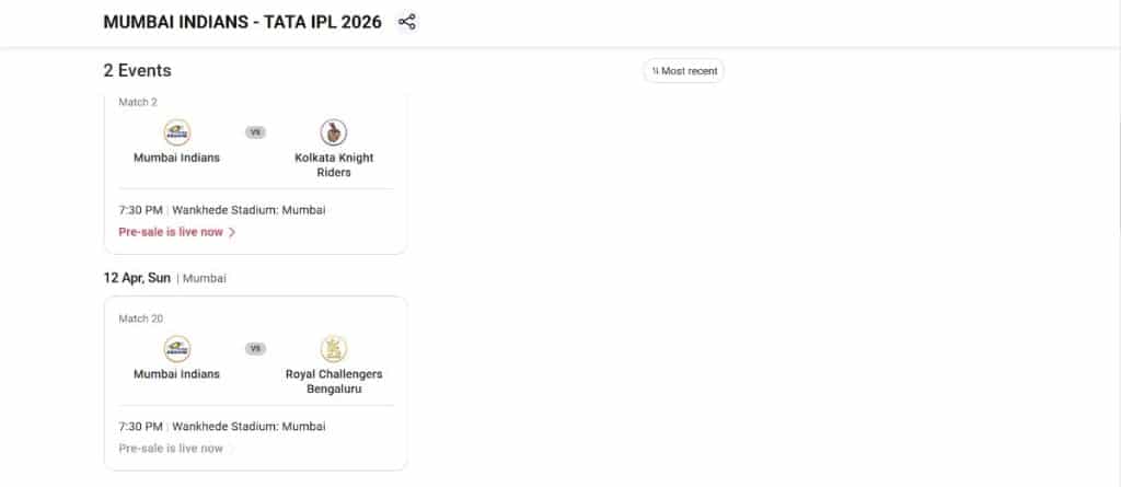 Step 2 : How to book Wankhede Stadium IPL 2026 Tickets Step 2 : How to book Wankhede Stadium IPL 2026 Tickets