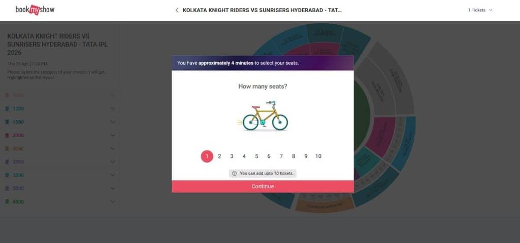 Step4: How to Book KKR's IPL 2026 Tickets from bookmyshow