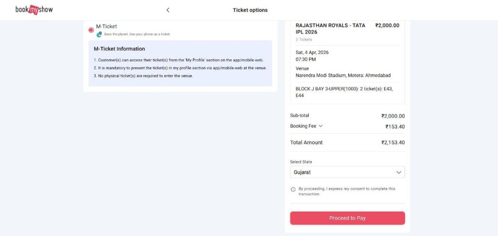Step6: Ticket Booking Steps LSG vs GT