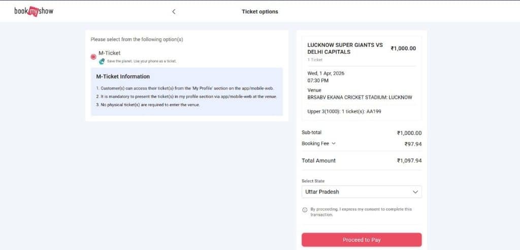 Step5: How to book LSG Match Tickets