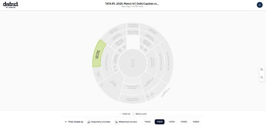 Select a stadium stand/section