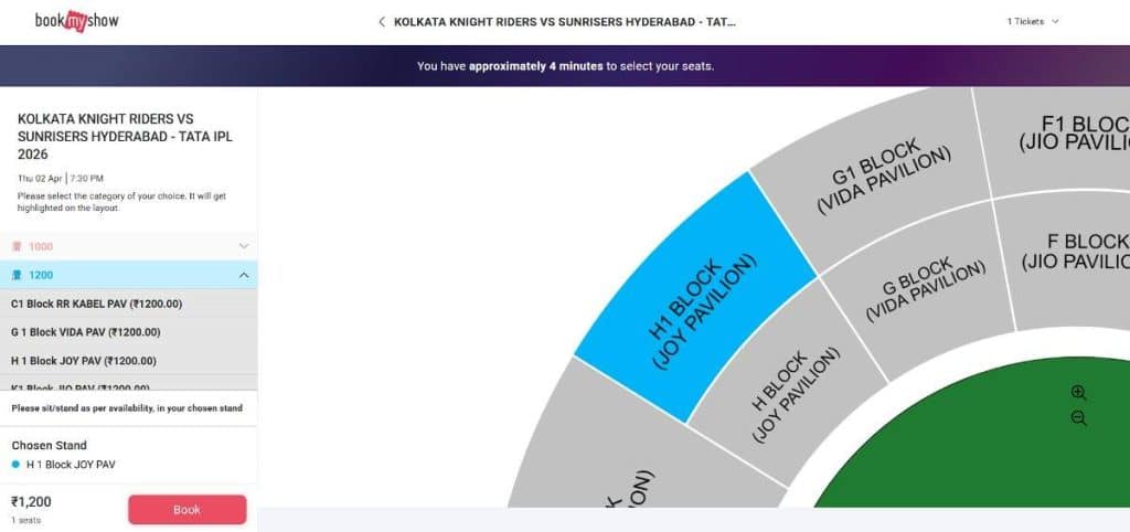 Step6: How to Book KKR's IPL 2026 Tickets from bookmyshow