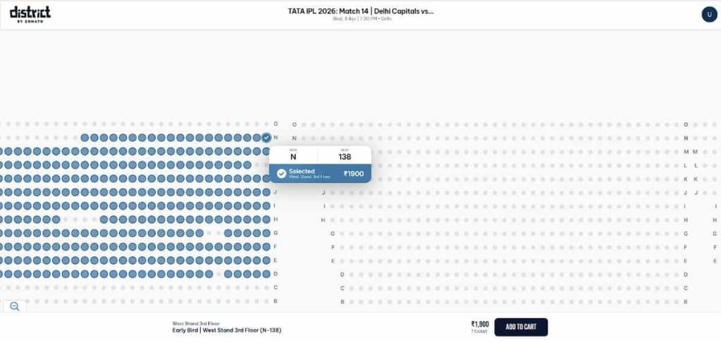 Pick your seat (blue = available) 