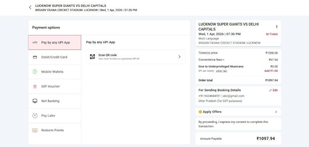 Step7: How to book LSG Match Tickets