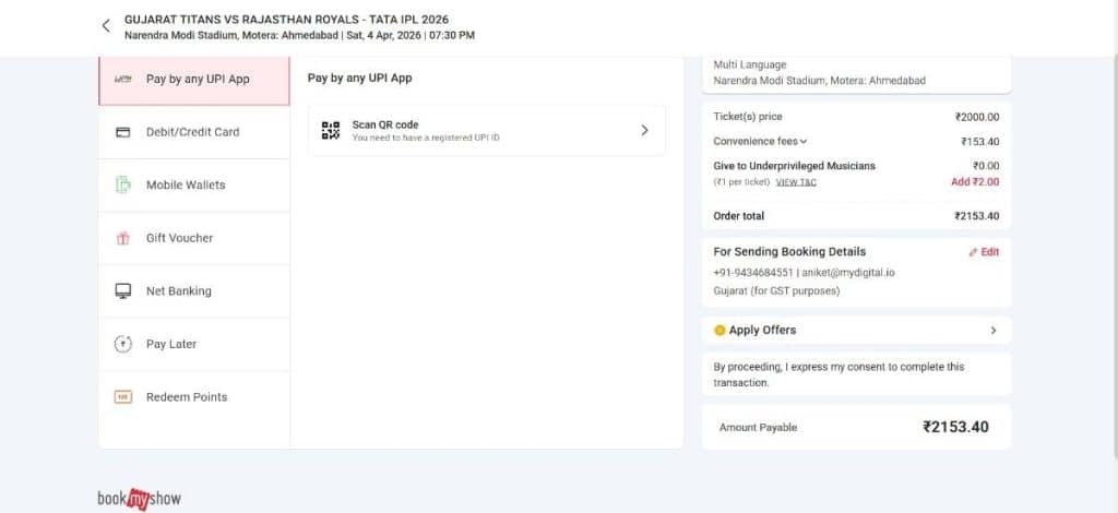 Step8: Ticket Booking Steps LSG vs GT