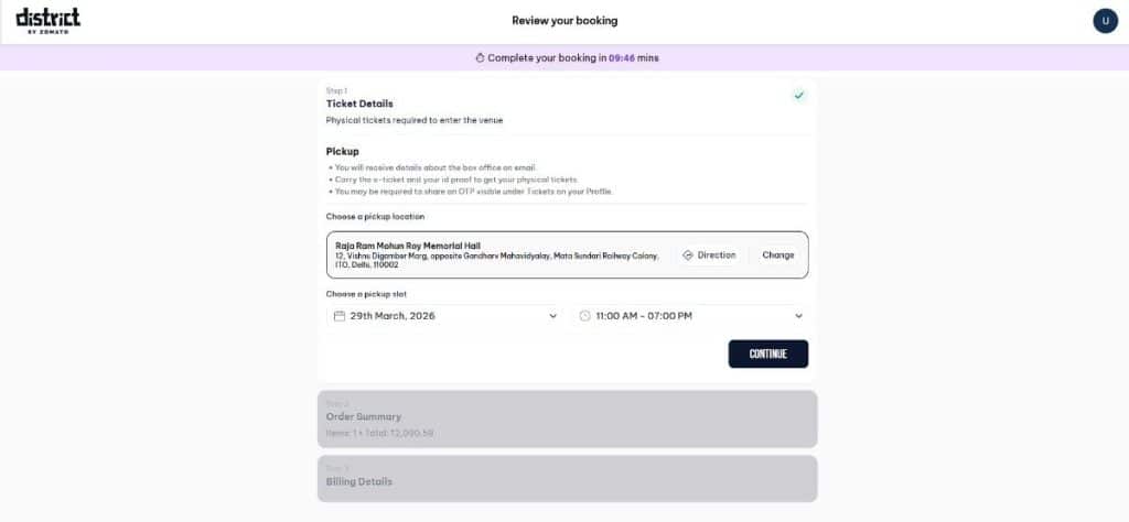 Choose a ticket pickup date 