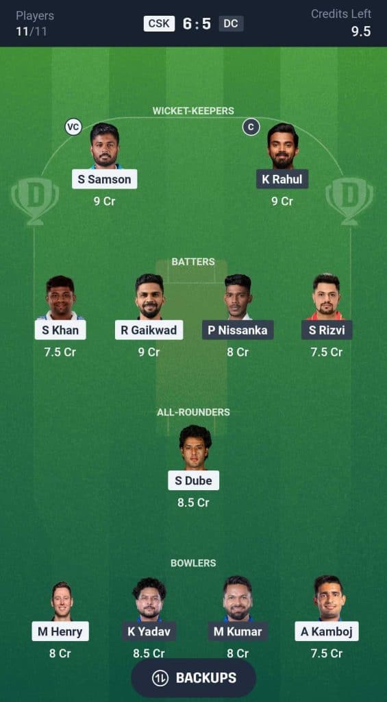 CSK vs DC, IPL 2026 Match 18 Dream11 Team 1 CSK vs DC, IPL 2026 Match 18 Dream11 Team 1