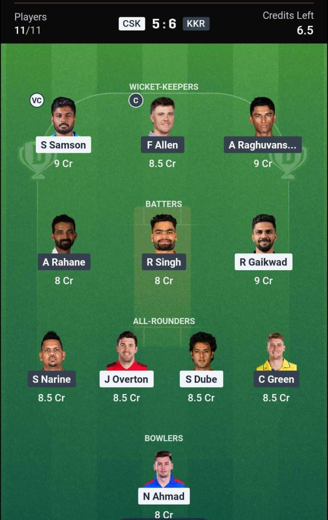 CSK vs KKR, IPL 2026 Match 22 Dream11 Team 2