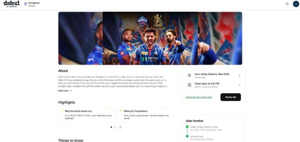 DC vs RCB Ticket Booking Guide