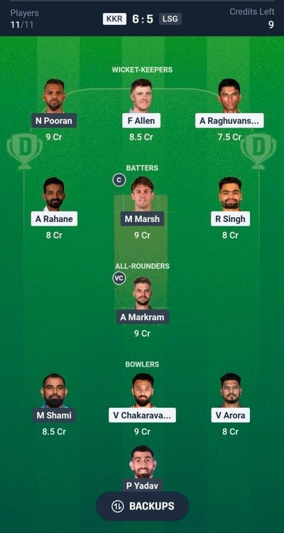 Dream11 Team 2 Recommendation for KKR vs LSG IPL 2026 Match 15 Dream11 Team 2 Recommendation for KKR vs LSG IPL 2026 Match 15