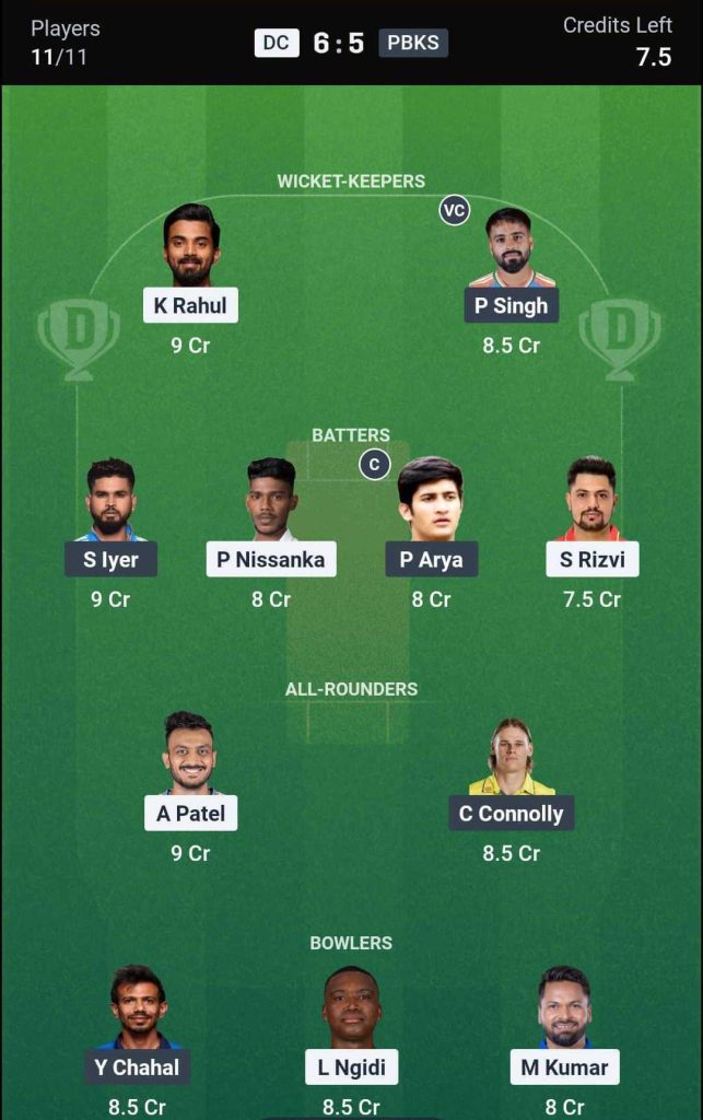 Dream11 Team 3 for DC vs PBKS IPL 2026 Match 35 Dream11 Team 3 for DC vs PBKS IPL 2026 Match 35