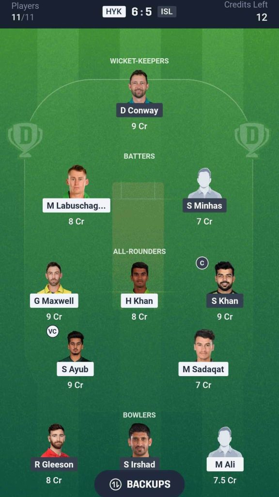 Dream11 Team for for HYK vs ISL, PSL 2026 Match 21
