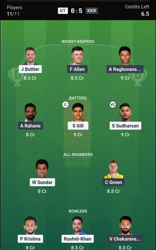 GT vs KKR IPL 2026 Match 25 Dream11 Team 3