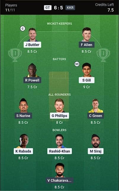GT vs KKR IPL 2026 Match 25 Dream 11 Team