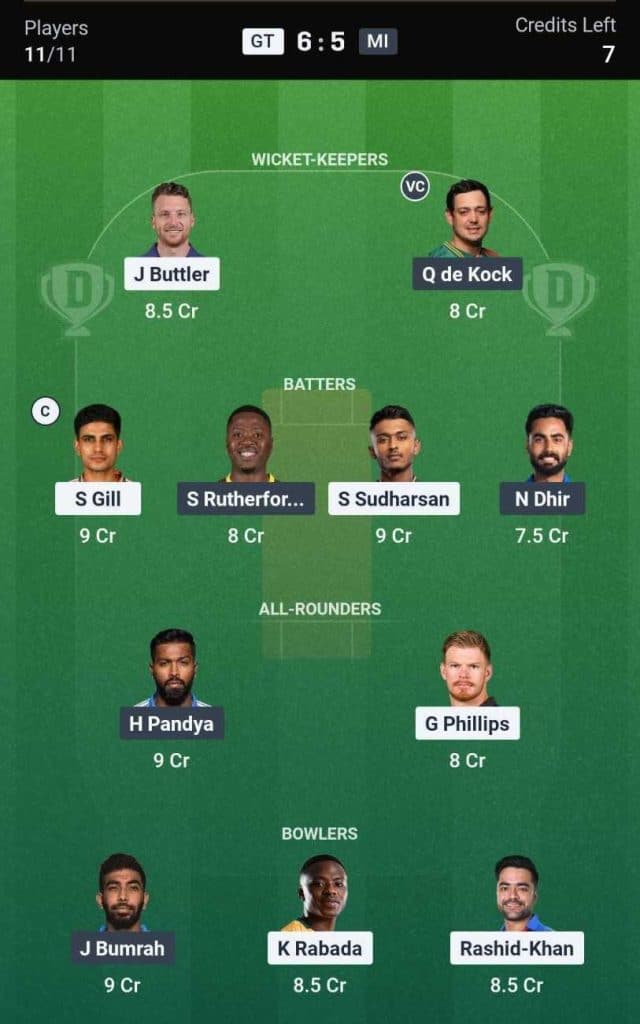 Dream 11 Team for GT vs MI IPL 2026 Match 30