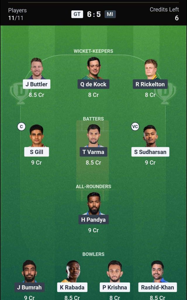 GT vs MI IPL 2026 Match 30 Dream11 Team 2