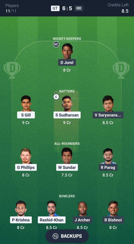 GT vs RR, Match 9 IPL 2026 Dream 11 Team 2