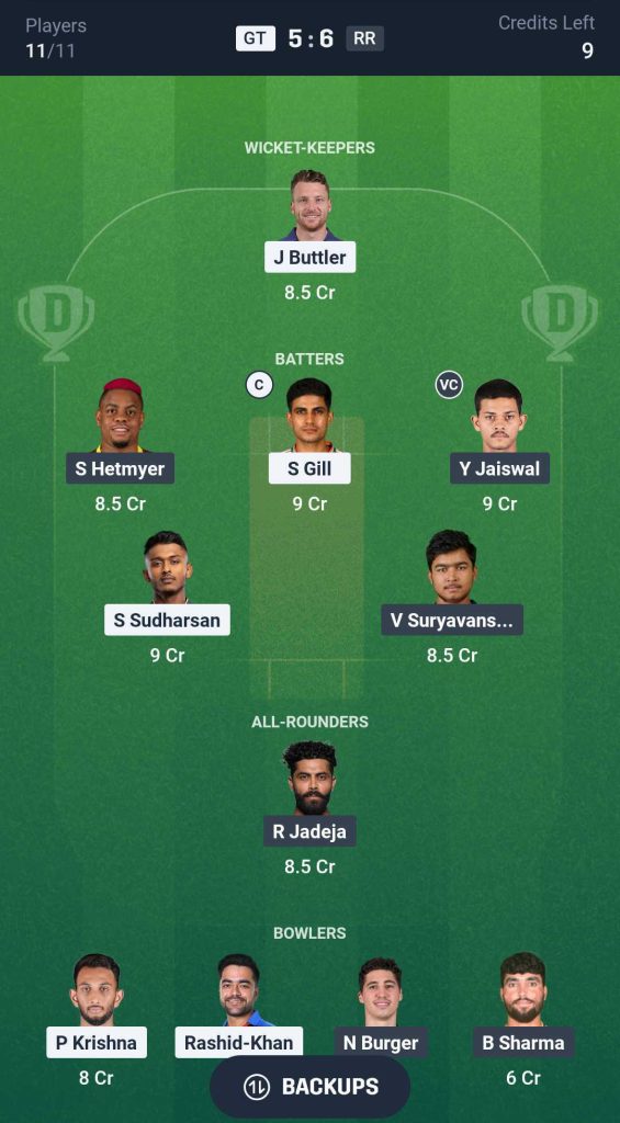 GT vs RR, Match 9 IPL 2026 Dream 11 Team 3