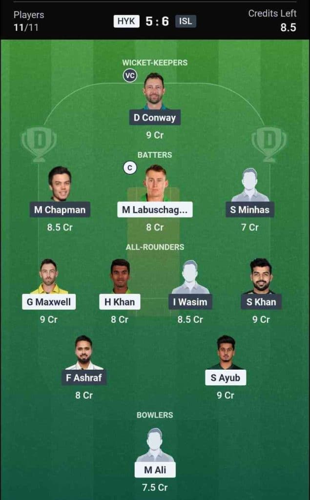 Dream11 Team for Hyderabad Kingsmen vs Islamabad United