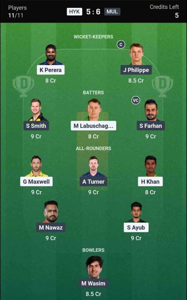Dream11 Team for Hyderabad Kingsmen vs Multan Sultans