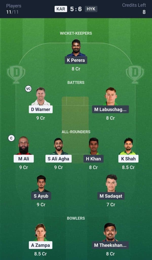 Dream11 Team for Karachi Kings vs Hyderabad Kingsmen Dream11 Team for Karachi Kings vs Hyderabad Kingsmen