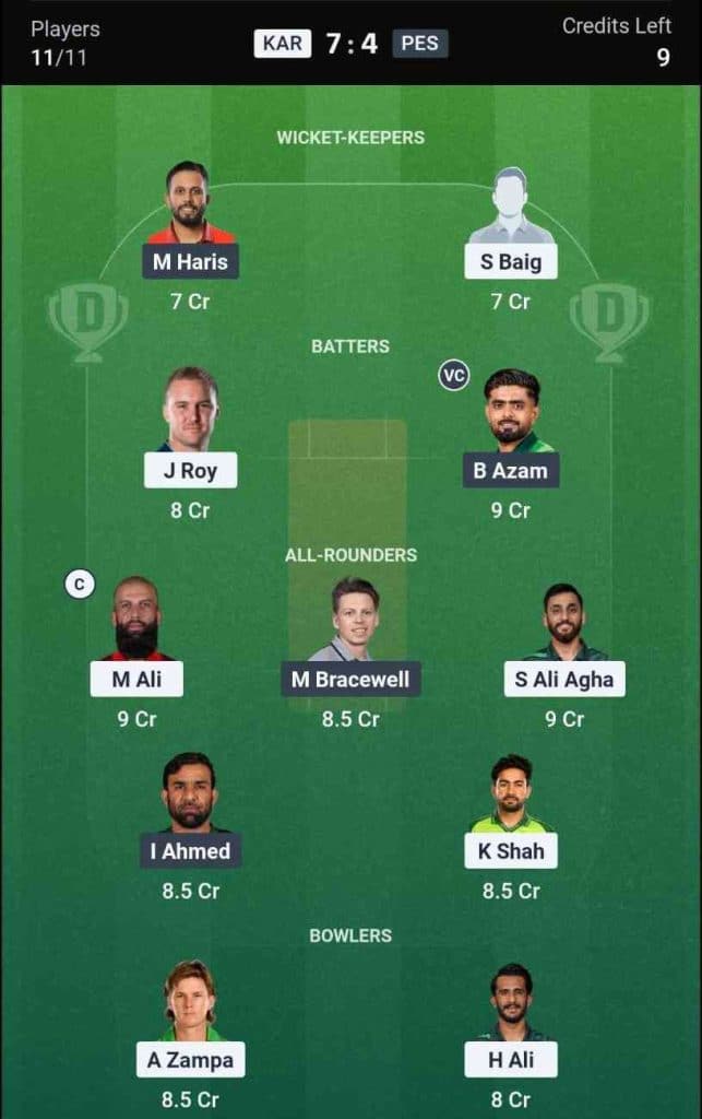 Dream11 Team for Karachi Kings vs Peshawar Zalmi