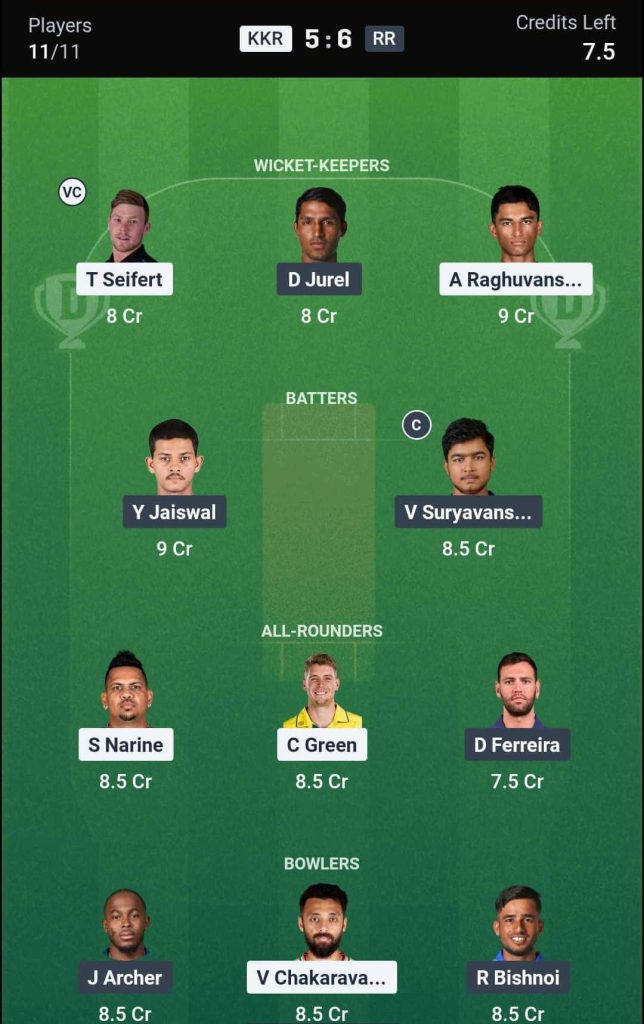 KKR vs RR IPL 2026 Match 28 Dream11 Team 2