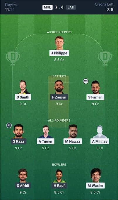 Dream11 Team for Lahore Qalandars vs Multan Sultans