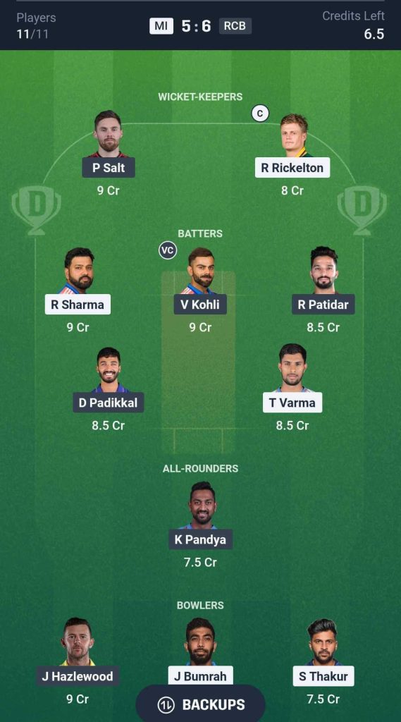 MI vs RCB, IPL 2026 Match 20 Dream11 Team 3 MI vs RCB, IPL 2026 Match 20 Dream11 Team 3