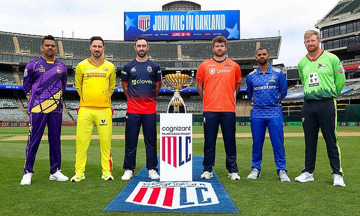 Major League Cricket (MLC) Captains with Trophy Major League Cricket (MLC) Captains with Trophy