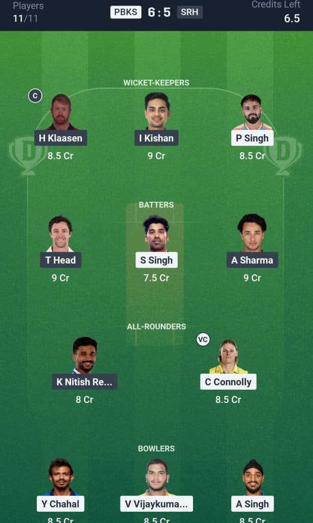 PBKS vs SRH, IPL 2026 Match 17 Dream11 Team 3