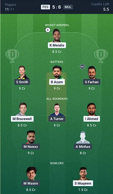 Dream11 Team for Peshawar Zalmi vs Multan Sultans