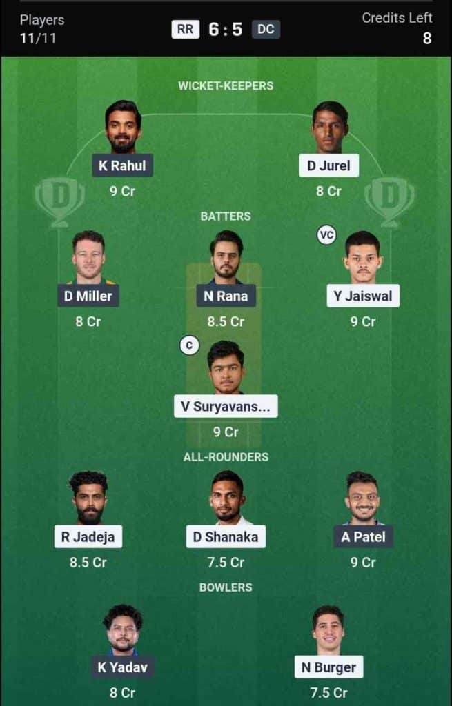Dream11 Team for RR vs DC IPL 2026 Match 43