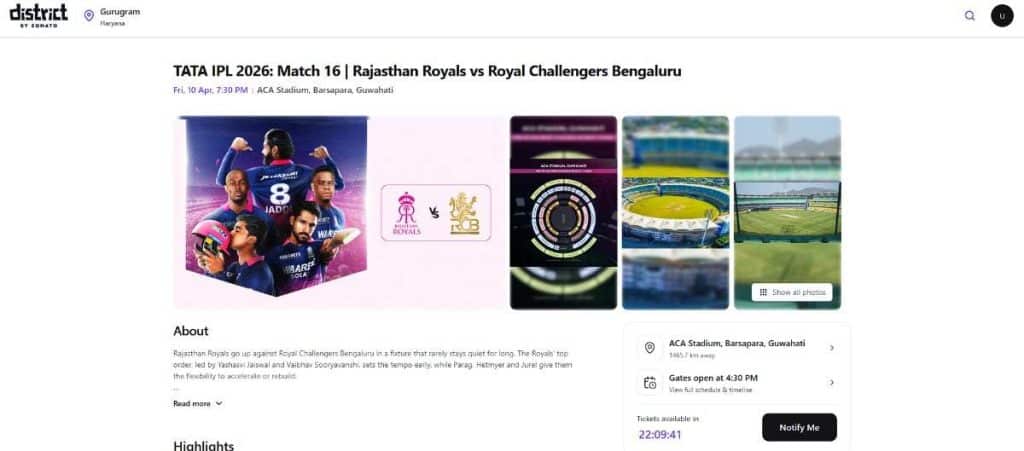RR vs RCB Tickets