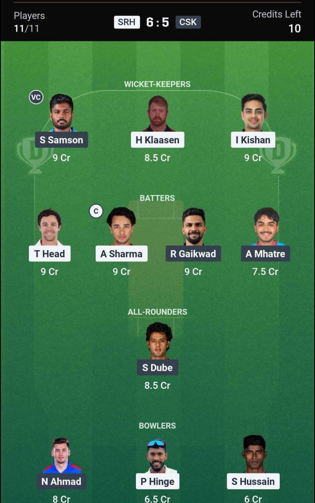 SRH vs CSK IPL 2026 Match 27 Dream11 Team 3